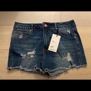 Dark wash high waisted denim shorts